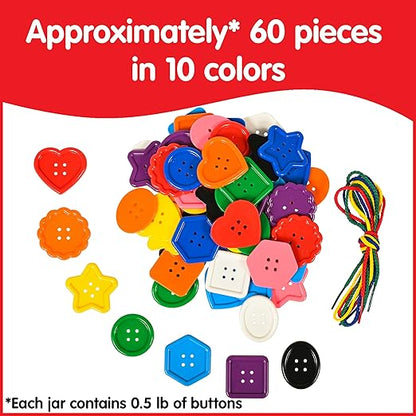 edxeducation Large Buttons - Mini Jar Set of 60 - Lacing Activity - Sensory and Fine Motor Skill Development - Math Manipulative for Kids