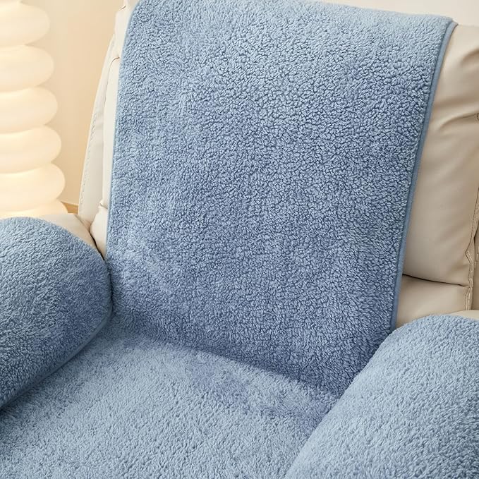vctops Sherpa Fleece Recliner Chair Cover Super Soft Warm Plush Sofa Slipcover Furniture Protector Non Slip Washable Reclining Chair Cover for Kids, Pets (Blue,22"x82")