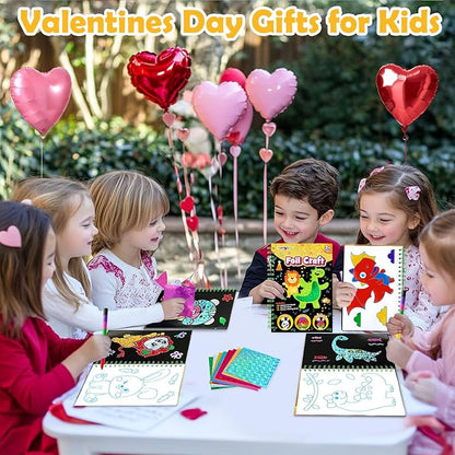 Foil Art Craft Activity for Kids: Fun DIY Toy Sticker Kit, No Mess Creative Travel Supply Set, Idea Birthday Easter Basket Stuffers Valentines Gift for Girl Boy Toddler 4 5 6 7 8 9 Year Old (Dinosaur)