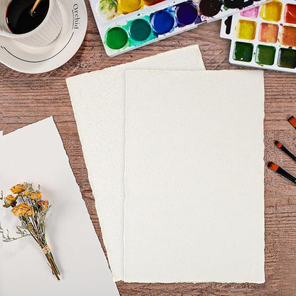 25 Sheets Watercolor Paper, 300 GSM Deckled Edge Paper 7.5 x 11.5 inch Rough/Textured Handmade Paper Cotton Paper for Watercolors, Wedding Invitations, Cards, Crafts