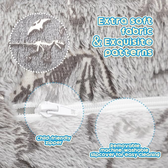 ALIMORDEN 2-in-1 Flip Out Cuddly Sherpa Toddler Couch, Convertible Sofa to Lounger, Glow in The Dark,Dinosaurs