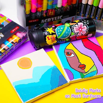 SFAIH Acrylic Creative Markers - 3mm Replaceable Nibs 24 Colors, Large Ink Capacity, High Coverage, Non-Bleeding Water-Based Ink, Drawing Markers for Art Supplies, Wood, Fabric, Rock, DIY Easter Craft
