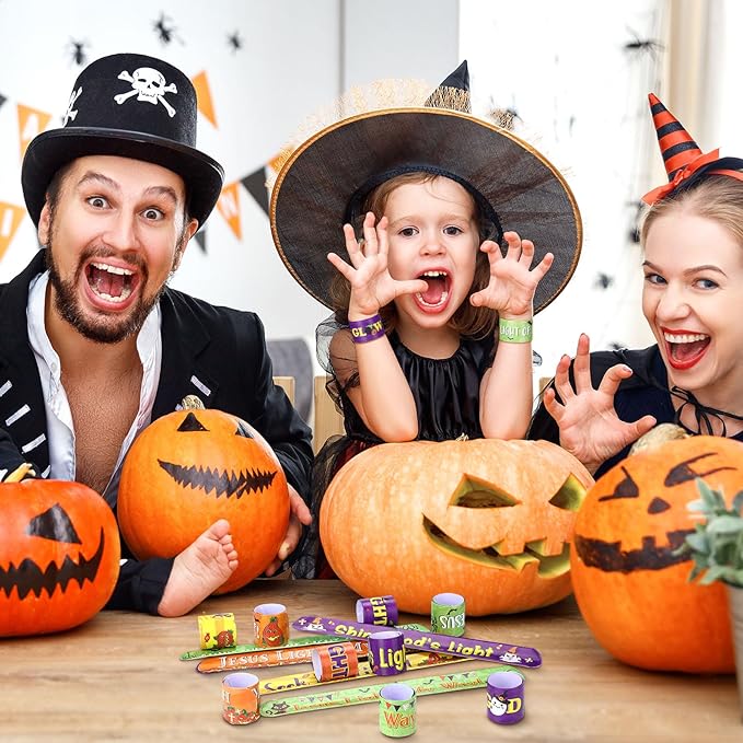 Frienda 40 Pcs Halloween Slap Bracelets Halloween Party Supplies and Decorations Halloween Bracelet with Pumpkin Bat Spider Pattern Kids' Play Bracelets for Office Home School Halloween Party Gifts