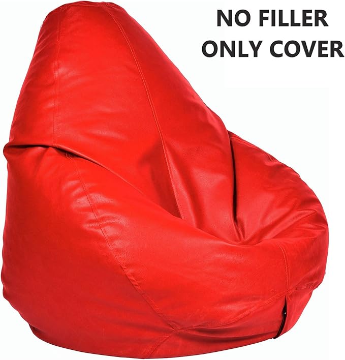 Ample Decor Bean Bag Cover (No Filling), Plush Toys Storage Soft Leatherette, Durable Construction Sturdy Zipper, Ideal for Children and Teenagers - Red