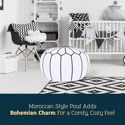 Marrakesh Gallery Genuine Leather Round Pouf Unstuffed - Moroccan Ottoman Footstool, Footrest Cover - Boho Decor - Bohemian Living Room, Bedroom, Kids Room, Gift & Wedding