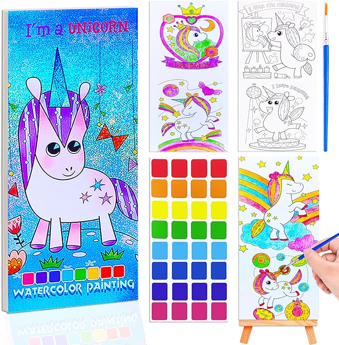 BAOXUE Water Color Paint Sets for Kids, Pocket Watercolor Painting coloring Book, Paint With Water Books for Kids Ages 4-8, Art Craft Set for Girls Boys Drawing with Brush