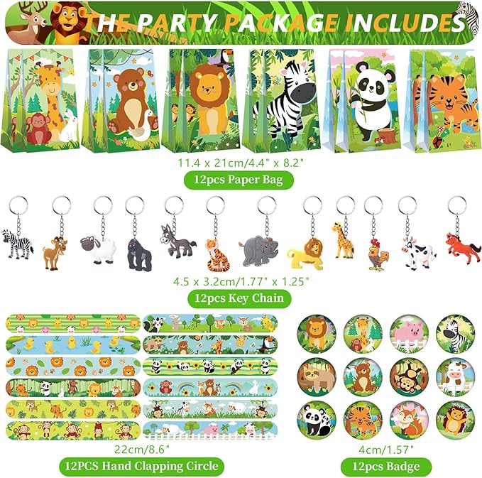 Wild Animals Party Favors, Jungle Safari Birthday Decorations, Animal Gifts Bags Keychain Mini Notepad Stickers Bracelets for Animal Party Supplies Kids Boys Girls