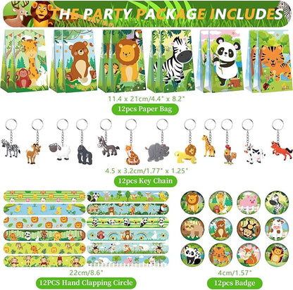 Wild Animals Party Favors, Jungle Safari Birthday Decorations, Animal Gifts Bags Keychain Mini Notepad Stickers Bracelets for Animal Party Supplies Kids Boys Girls