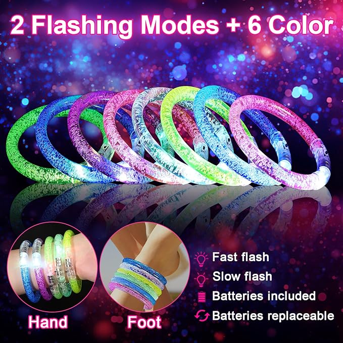 40 Pack Led Glow Sticks Bracelets,Glow in The Dark Bracelets,6 Colors LED Bracelets,Glow Bracelet for Kids and Adults,Light Up Bracelet Party Favors for Birthday,Carnival,Concert and Halloween