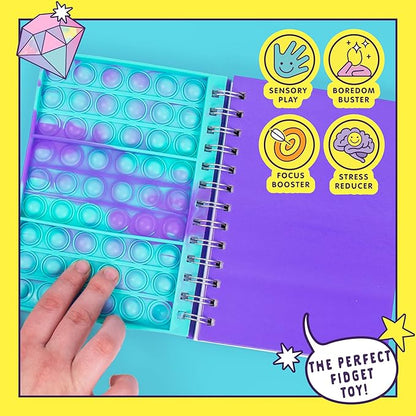 Just My Style Fidgiwear Purple Push & Pop Journal By Horizon Group USA, Poppable Fidget Toy Spiral-Bound Journal Includes Never-Ending Poppable Fidget Toy Cover & 80 Pages, Pop Fidget Sensory Notebook