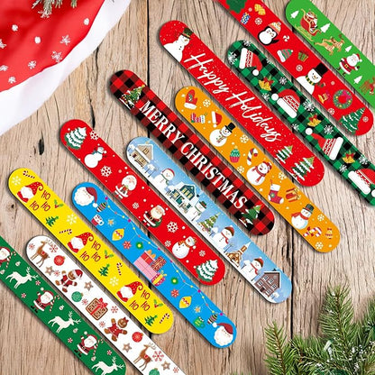48 Pcs Christmas Slap Bracelets, Christmas Decorations, 12 Styles for Christmas Party Favors Christmas Stocking Stuffers