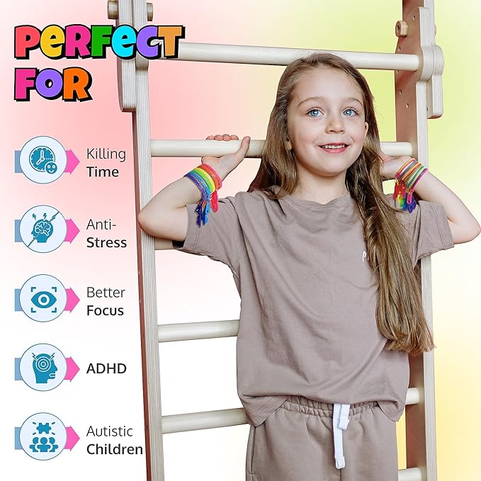 UpBrands 48-Pack Popit Zipper Bracelets with Valentine Day Cards - Perfect Sensory Gifts for Classroom Exchanges and Kids’ Joyful Moments