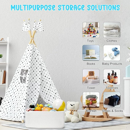 3-Pack Storage Baskets for Organizing | Woven Shelf Toy Basket | Rope Baskets for Gifts Empty | Closet Organizer Bins with Handles | Cube Decorative Box | 13.7×7.1×6.7” | White