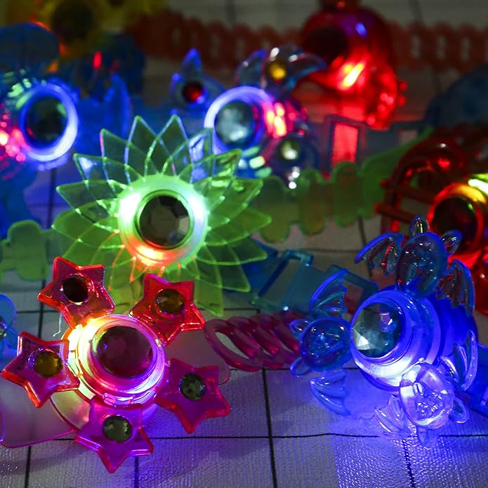 PROLOSO 24 Pack Light Up Party Favors Bulk Led Bracelets for Kids Fidget Spinner Toys Glow in The Dark Birthday Party Supplies Goodie Bags Fillers