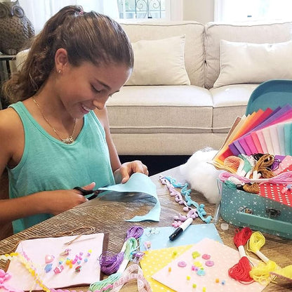 ARTIKA Sewing Kit for Kids - Craft Kit for Girls & Boys w/Booklet, Stencil Shapes, Supplies to Sew and Travel Case (Unicorn)