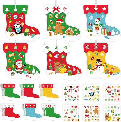 COCHIE 48Pcs DIY Christmas Craft Kits for Kids, Christmas Tree Stockings Ornaments Kit, Make Your Own Christmas Stockings Craft Xmas Party Decor DIY Stockings Cutouts for Holiday Handcraft Supplies