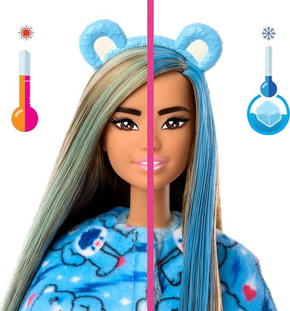 Barbie Cutie Reveal Care Bears Series Doll & Accessories Set with Grumpy Bear Plush Costume & 10 Surprises Including Color Change & Mini Bear