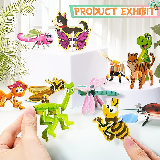 100Pcs 3D Cartoon Puzzle Educational Themed 3D Jigsaw Puzzles for Kids Toys DIY Kits Toys Art Crafts for Ages 4-10 Boys and Girls Birthday Present Gift