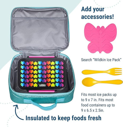 Wildkin Kids Insulated Lunch Box Bag for Boys & Girls, Reusable Kids Lunch Box is Perfect for Elementary, Ideal Size for Packing Hot or Cold Snacks for School & Travel Bento Bags (Blue Glitter)