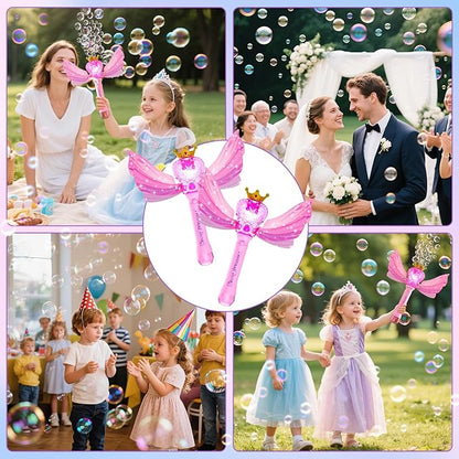 EagleStone Princess Bubble Wand for Kids Girls with LED Lights & Music, Fairy Bubble Machine Toy with 4 Bubble Solutions, Outdoor Bubble Toys for Toddlers Aged 3 4 5 6 7 8, Birthday Gift for Girls