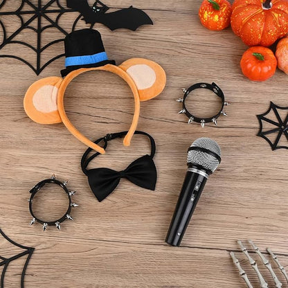 Kavoc 4 Pcs Rock Bear Ears Headband with Bow Tie Microphone Prop Wristband for Halloween Cosplay Dress up