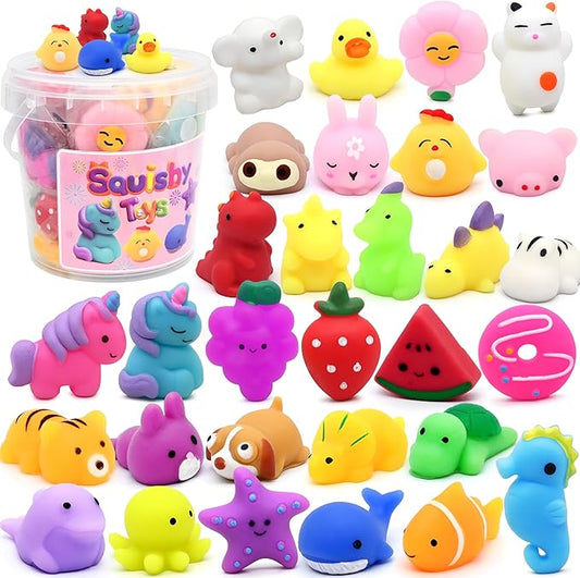 30 Pack Mochi Squishy Toys, Party Favors for Kids 4-8-12,Birthday Gifts Treasure Box Classroom Prizes Goodie Bag Stuffers, Mini Squishy Fidget Toys, Carnival Prizes in Bulk