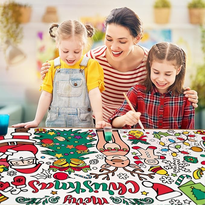 Tetor Christmas Giant Coloring Poster/Tablecloth-Christmas Crafts for Kids-30 x 72 Inches Jumbo Paper Coloring Banner Kids Gifts Activities Toys Party Decorations (Christmas)