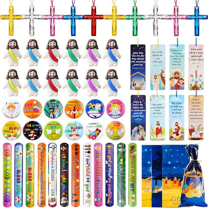 Vanblue 72pcs Christian Party Favors Religious Easter Gifts for Kids Bulk,Easter Basket Stuffers Jesus Gifts Sunday School Classroom Reward Prize Fillers with Bookmarks,Jesus Loves you gifts for kids
