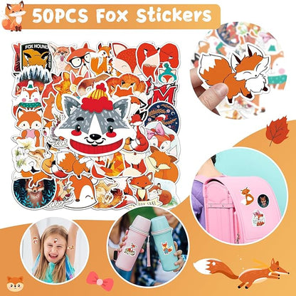 110Pcs Fox Birthday Decorations Fox Party Favors with Slap Bracelets Keychain Temporary Tattoo Stickers Badges Gift Bags for Kids Woodland Baby Shower Jungle Safari Party Supplies