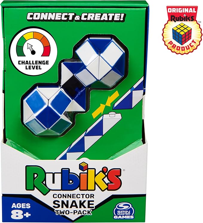 Rubik’s Connector Snake, Two-Pack Cubes 3D Puzzle Game Stress Relief Fidget Toy Activity Cube Travel Game Gift Idea, for Adults & Kids Ages 8 and up
