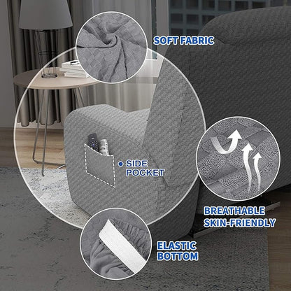 MAXIJIN Oversized Recliner Covers That Stay in Place 4 Pieces Stretch Large Recliner Chair Covers Jacquard Dogs Cats Proof Reclining Slipcovers with Elastic Bottom (XL Recliner, Light Gray)
