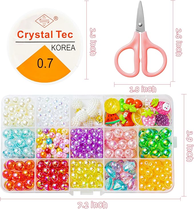 OSNIE Summer Fruit DIY Bead Jewelry Making Kit for Kids Girls Watermelon Strawberry Orange Pineapple Cherry Grape Apple Peach Avocado Charms Beads for Bracelets Rings Necklaces Beading Kits 400Pcs+