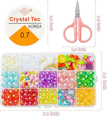 OSNIE Summer Fruit DIY Bead Jewelry Making Kit for Kids Girls Watermelon Strawberry Orange Pineapple Cherry Grape Apple Peach Avocado Charms Beads for Bracelets Rings Necklaces Beading Kits 400Pcs+