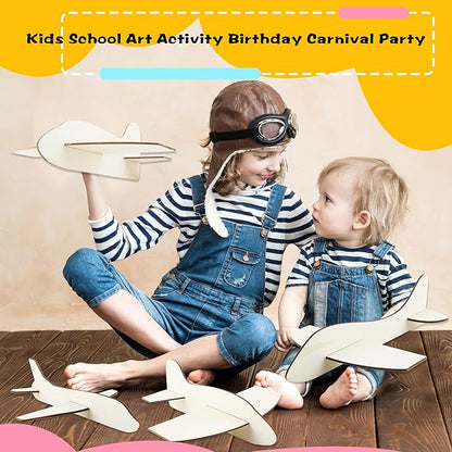 Feradny 24 Pack DIY Model Planes Unfinished Wooden Airplane Model Toys Wood Plane Paint kit Aircraft Plane Model for Kids School Art Activity Birthday Carnival Party, 4 Styles