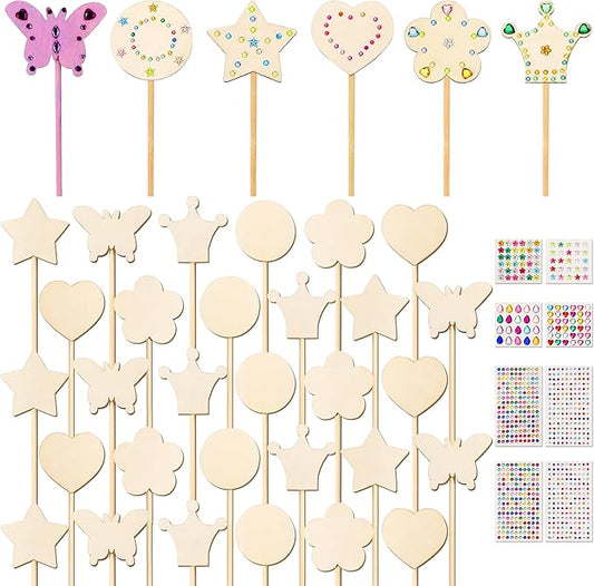 Pllieay Fairy Party Decoration, 36Pcs 6 Styles Princess Fairy Wands Kit, Fairy Wand Princess Wand for Girls Makes Your Own Princess Wand and Party Supplies