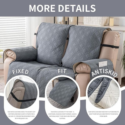 Easehomey Waterproof Loveseat Recliner Cover,Non Slip Reclining Couch Covers for 2 Seat,Dog Chair Cover Furniture Protector Washable Chair Cover with Pocket for Kids,Pets,Dogs(Light Gray,2Seat)