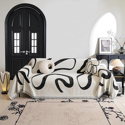 MYSKY HOME Boho Couch Cover Super Soft Couch Covers for 2-3 Cushion Couch Sofa, Modern Black Jacquard Sofa Slipcover Loveseat Futon Cover, Couch Covers for Sectional Sofa, 71" x 134", Black Curve