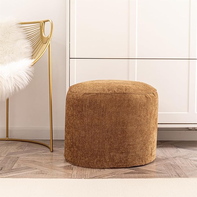 Sturdy Boucle Pouf Ottoman Foot Rest Nice Living Room Decor Lightweight Ottoman Pouf Filler Comfort Pouf Cover Modern Foam Stuffed Poof Perfect to Rest Your Feet No Need Assemble Light Coffee