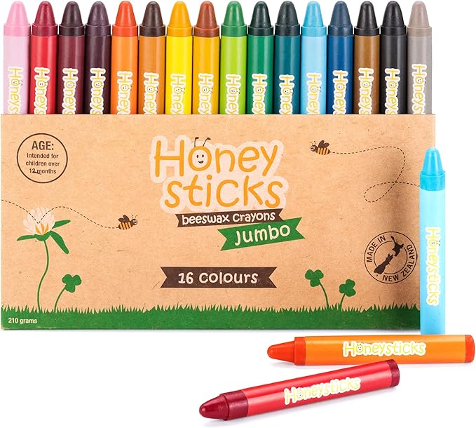 Honeysticks Jumbo Crayons (16 Pack) - 100% Pure Beeswax Crayons - Non Toxic Crayons for Kids - Large Crayons, Easy to Hold and Use, Unbreakable, Eco Friendly, Preschool Art Supplies, For Kids 2-4, 4-8