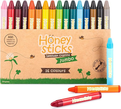 Honeysticks Jumbo Crayons (16 Pack) - 100% Pure Beeswax Crayons - Non Toxic Crayons for Kids - Large Crayons, Easy to Hold and Use, Unbreakable, Eco Friendly, Preschool Art Supplies, For Kids 2-4, 4-8