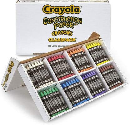 Crayola Construction Paper Crayon Classpack, 8 Colors, Pack of 160, Assorted, Large