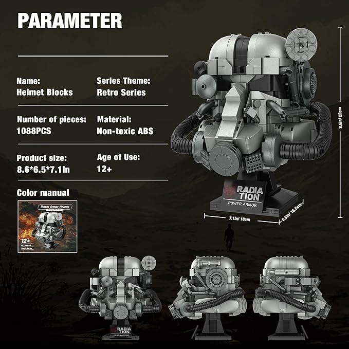 Helmet Building Blocks for Boys Aged 12+, Head Building Block Set Collectibles for Men, Buildable Display Model for Home or Office, Ideas for Boys, Girls and Adults, 1088PCS