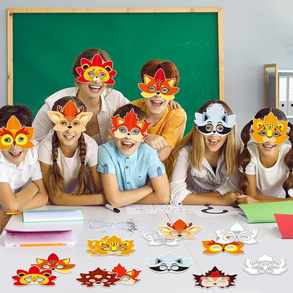36 Set Fall Thanksgiving Animal Coloring Mask Paper Art Craft Kids Color Your Own Animals Blank DIY Mask Masquerade Birthday Party Dress-Up Decoration Favor School Classroom Activity Game Supplies