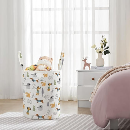 TECHMILLY Large Storage Basket for Girls and Boys, Collapsible Laundry Hamper with Long Handles, Toy Bins for Nursery, Kids Room Décor (Cartoon Animal)