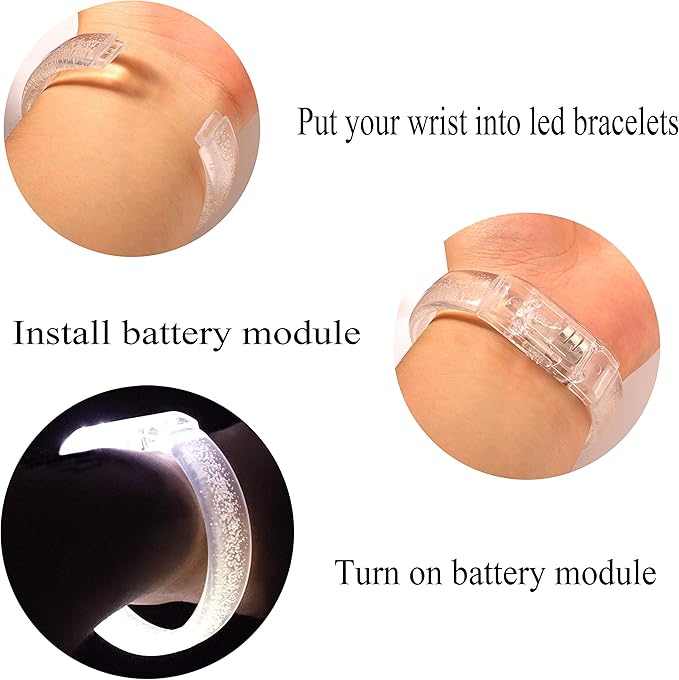 LED Light up Bracelets, White Glow Wristbands Party Favors Toys Supplies for Birthday, Halloween, Carnivals Parties for Kids over 3 Years Old, Clear Case 12 Pack
