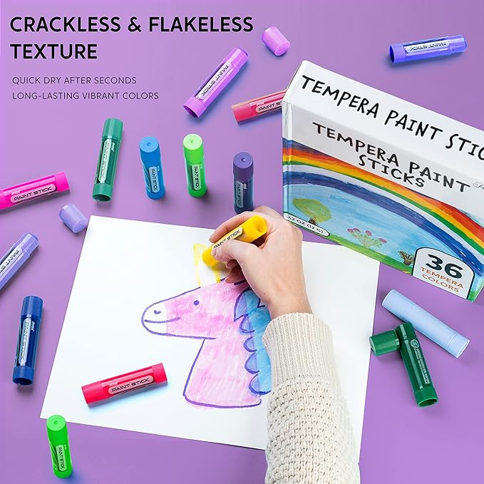 JOYIN 36 Colors Assorted Washable Tempera Paint Sticks, Quick Drying and No Mess Paint Sticks for Arts and Crafts Project, Art Easter Gifts for your Kids and Artists