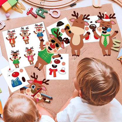 Qyeahkj 36 Sets Christmas Reindeer Ornament Craft Christmas Crafts, Xmas DIY Ornament Craft Kit for Holiday Party Favors