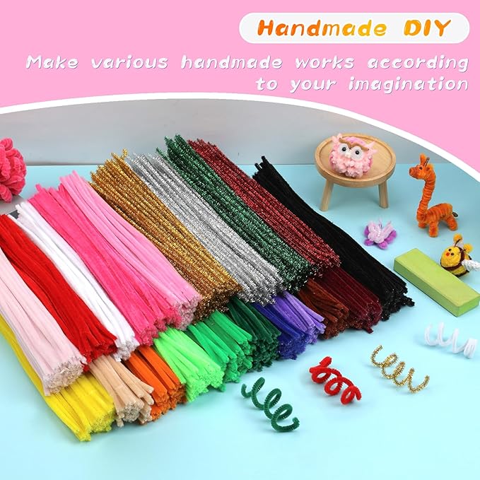 ZXIIXZ 100Pcs Pipe Cleaners, Pipe Cleaners Craft, Creative Craft Pipe Cleaners for Flower Making, Chenille Stems Crafting Pipe Cleaners Flowers, Craft Supplies for Home Festivals DIY/Yellow