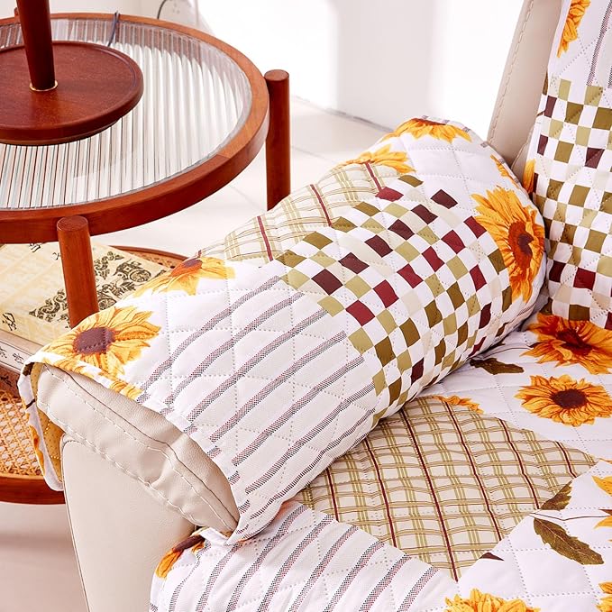 EVENHUG Recliner Sofa Cover Patchwork Floral Sofa Slipcover Washable Couch Cover for Reclining Couch Furniture Protector Cover with Elastic Straps for Pets Kids Dog Cat (Recliner,Yellow)