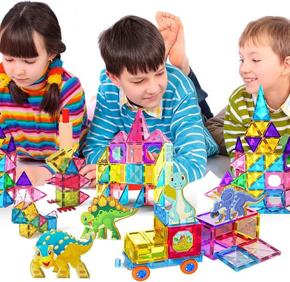 Jasonwell Magnetic Tiles Building Blocks Set for Boys Girls Preschool Educational Magnet Construction Kit Stacking STEM Toys Christmas Birthday Gifts for Kids Toddlers 3 4 5 6 7 8 9 10 + Year Old